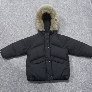 Zara kids, Stylish Black Puffer Jacket with Fur Hood